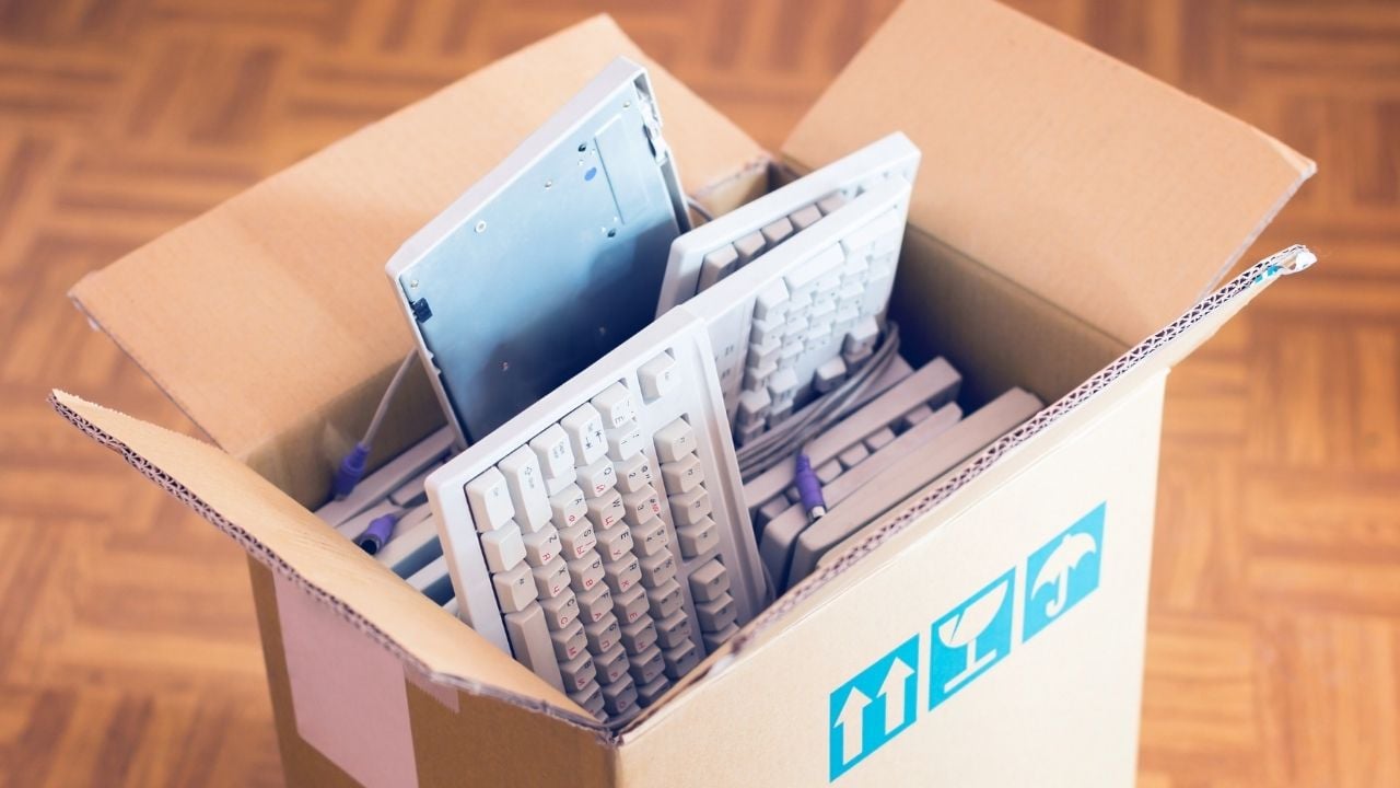 A box of computer keyboards